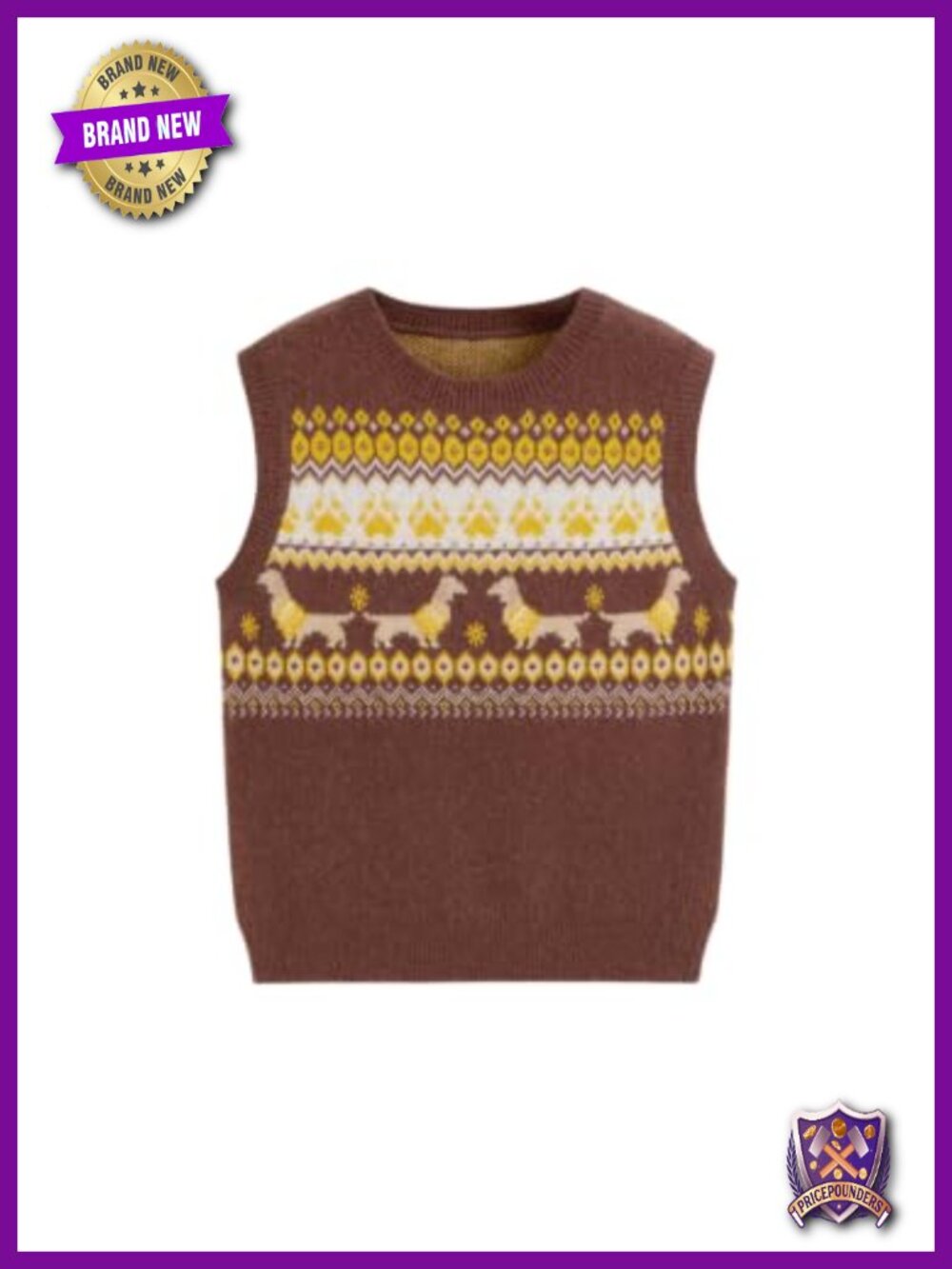 Fair Isle Bird Motif Sweater Vest Crew Neck Sleeveless Knit Top